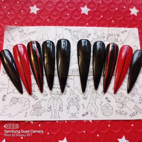 Gothic  xxl red bottom stiletto acrylic nail set pPN118 - Picture 3 of 5